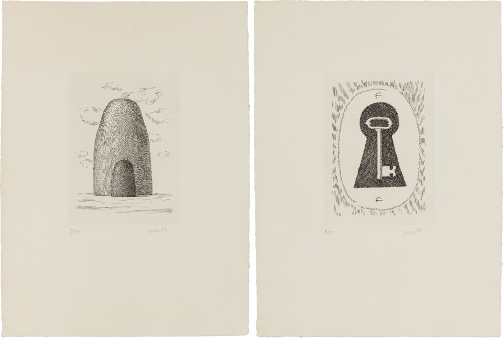 View full screen - View 1 of Lot 227. Aube à l'antipode. 1966. 1/17 de tête, boîte signée, rare suite de 7 eaux-fortes de Magritte..