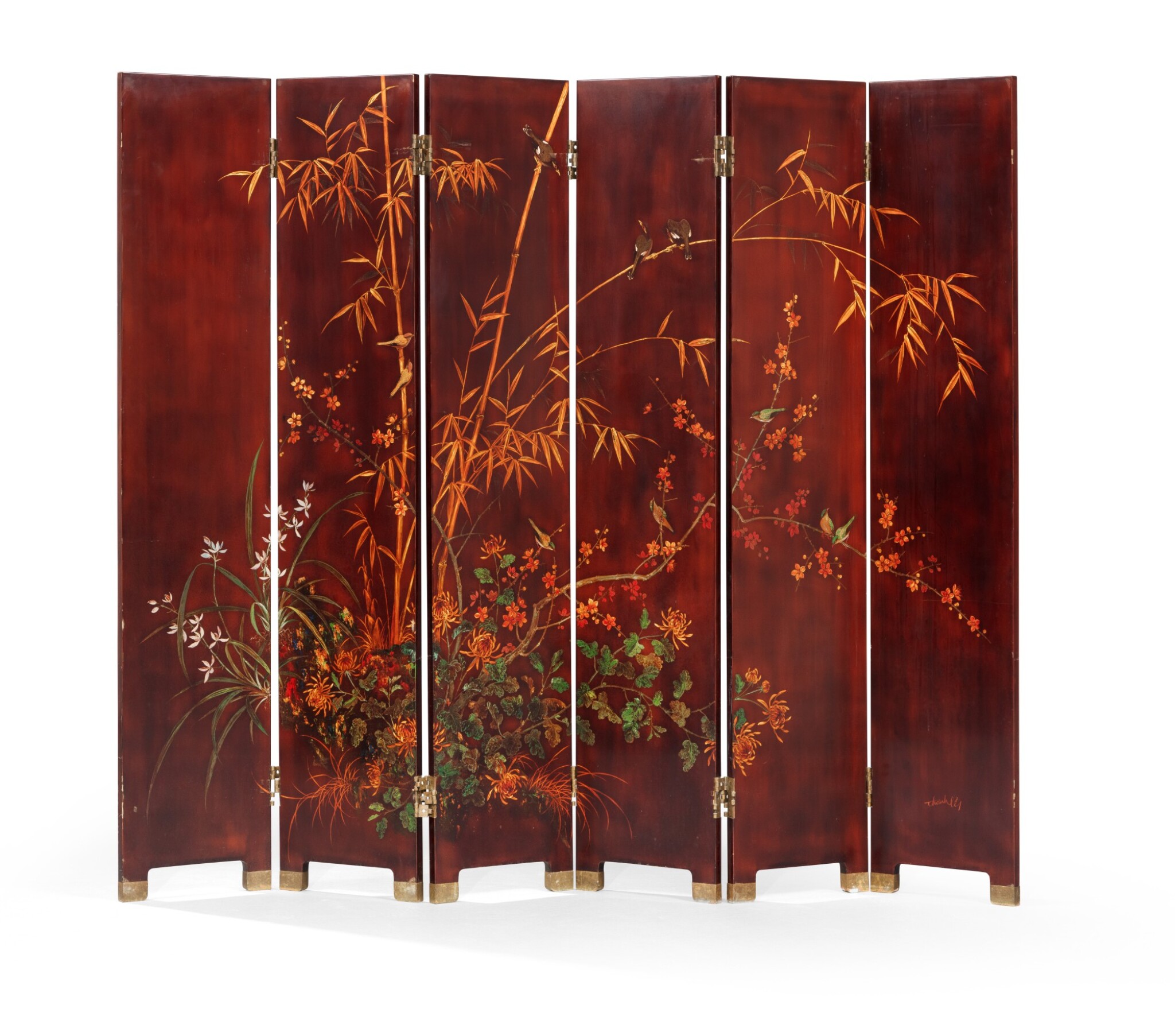 Thanh Le Studio 1919 03 Folding Screen Decorated With Flowers Of The Four Seasons Thanh Le 工作室 1919 03 紅漆地描四季花卉紋六扇屏風 La Mystique De L Indochine Paris Chinese Works Of Art Sotheby S Thanh Le Studio 1919 03 Folding Screen Decorated With Flowers Of The Four Seasons Thanh Le 工作室 1919 03 紅漆地描四季花卉紋六扇屏風 La Mystique De L Indochine Paris Chinese Works Of Art Sotheby S