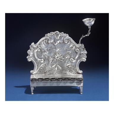 View full screen - View 1 of Lot 20. A German Silver Hanukkah Lamp, Maker's Mark A.G., Berlin, 1788-1802.