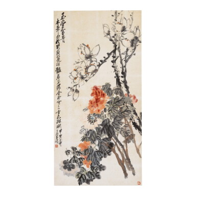 View full screen - View 1 of Lot 772. WU CHANGSHUO 1844-1927 | MAGNOLIA AND HAITANG FLOWERS.