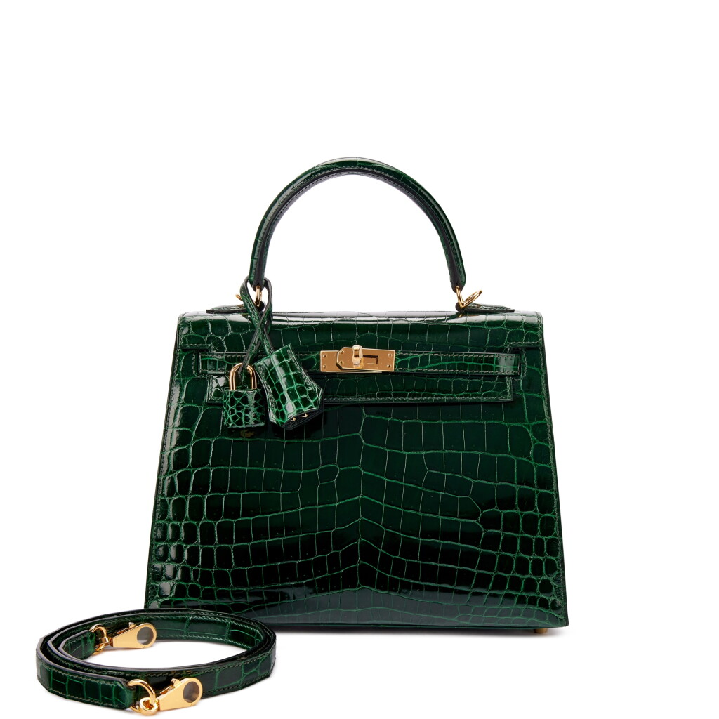 View full screen - View 1 of Lot 9758. Important Private Collection: Vert Fonce Shiny Niloticus Crocodile Kelly 25 Sellier Gold Hardware, 2016.