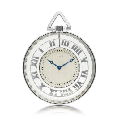 View full screen - View 1 of Lot 170. CARTIER, PARIS | A PLATINUM AND ROCK CRYSTAL OPEN FACED WATCH, CIRCA 1920.