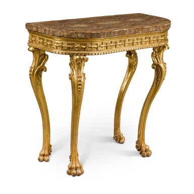 View full screen - View 1 of Lot 30. An Italian neoclassical carved giltwood demi-lune side table, probably Roman, late 18th century.