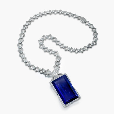 View full screen - View 1 of Lot 1679. Tanzanite and Diamond Pendent Necklace | 424.80克拉 坦桑石 配 鑽石 吊墜項鏈.