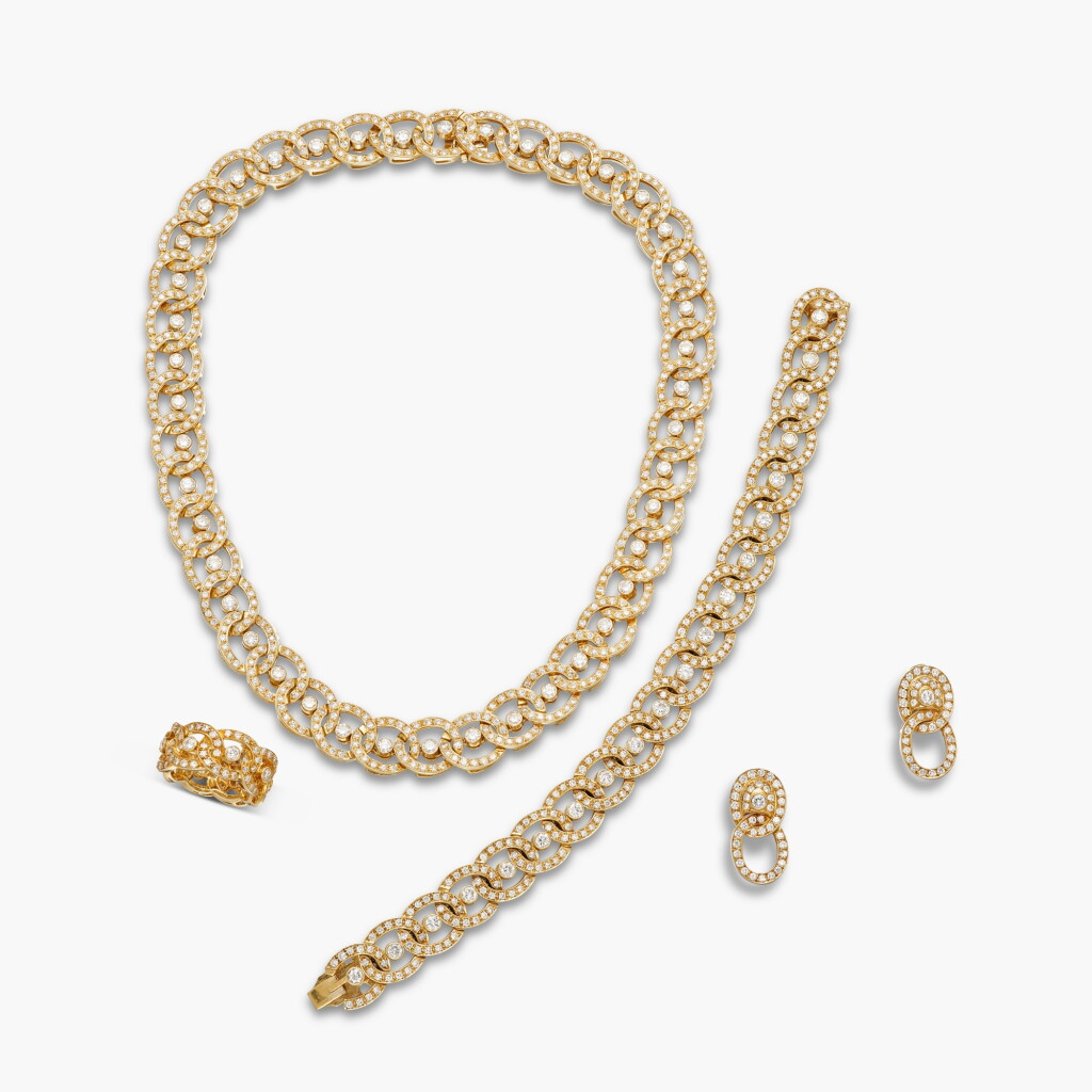 View full screen - View 1 of Lot 280. Suite of Gold and Diamond Jewels .
