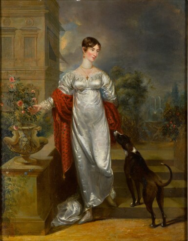View full screen - View 1 of Lot 119. Portrait of a lady with a dog.