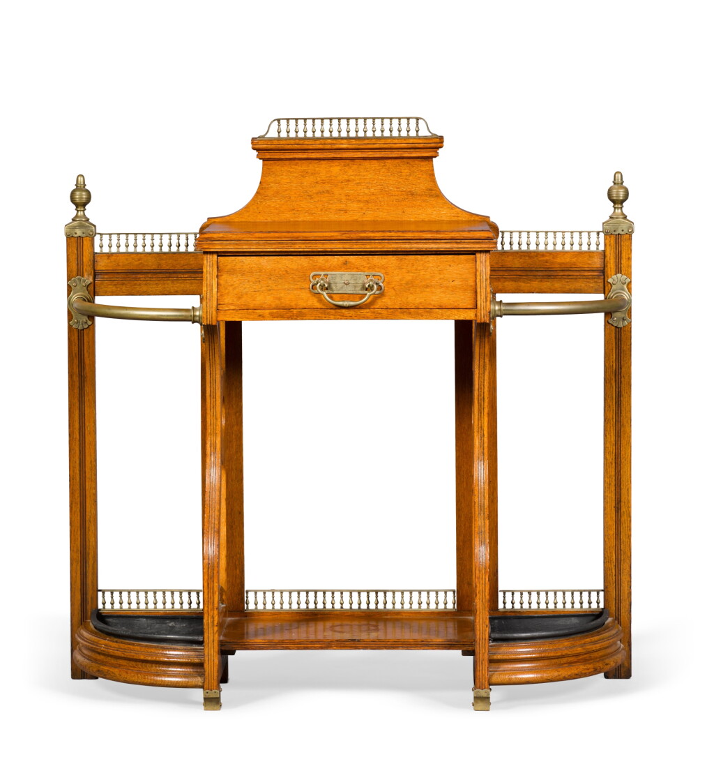 View full screen - View 1 of Lot 68. A Victorian oak stick stand, circa 1880, attributed to James Shoolbred & Co..