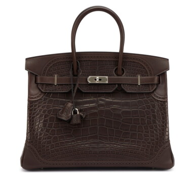 View full screen - View 1 of Lot 109. Ébène Matte Alligator and Swift Ghillies Birkin 35 Palladium Hardware, 2016.