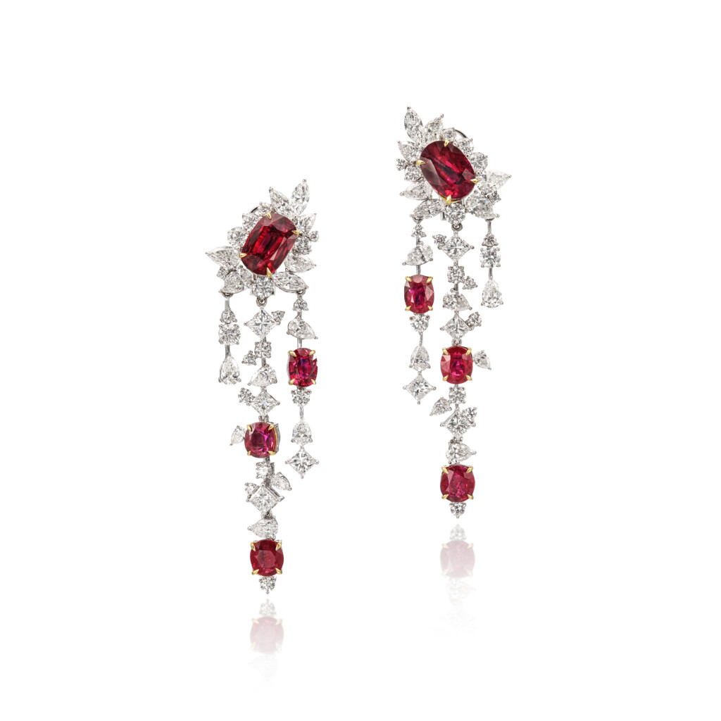 View full screen - View 1 of Lot 1840. Pair of Ruby and Diamond Earrings.