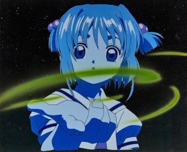 View full screen - View 1 of Lot 108. Sakura with Glow Card (Episode 14) Animation Cels with Douga and Printed Background | 小櫻與燈卡(第14集)賽璐璐,附線稿及印刷背景.