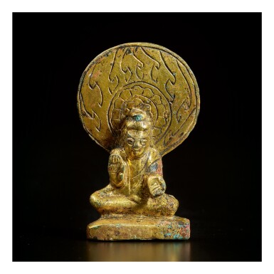 View full screen - View 1 of Lot 586. A GILT-BRONZE FIGURE OF SEATED MAITREYA, NORTHERN WEI DYNASTY.
