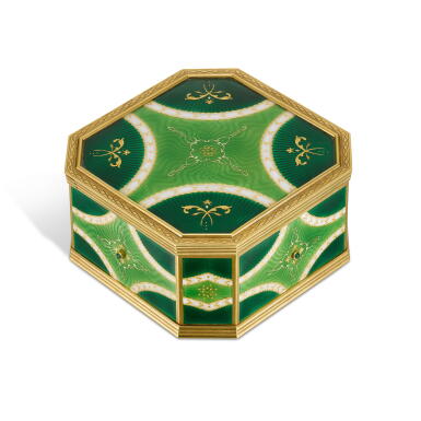 View full screen - View 1 of Lot 121. A modern double-opening gold and enamel erotic automaton boite-à-surprise, Asprey, London, 1992, .