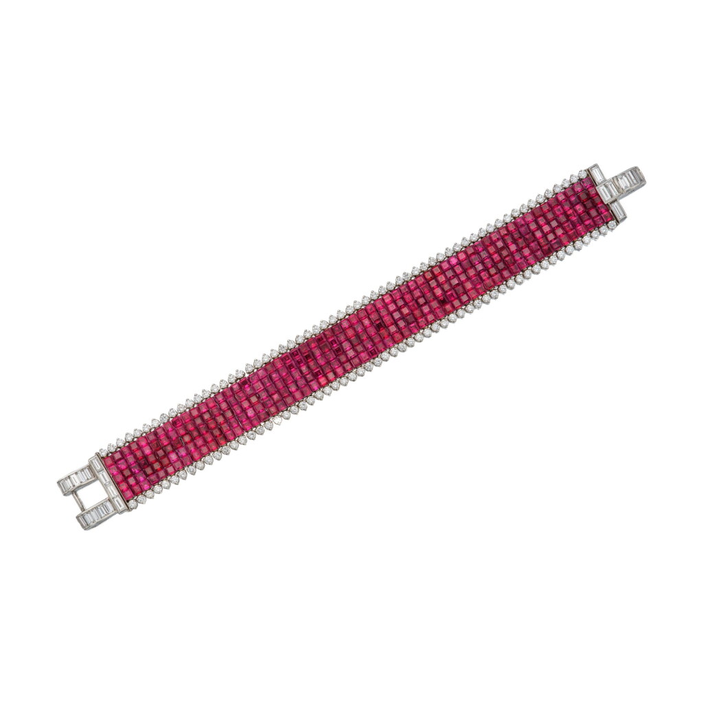 View full screen - View 1 of Lot 205. A 'Mystery-Set' Ruby and Diamond Bracelet.