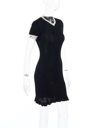 black and white chanel dress Vintage Silk Gingham Basha Gold Chanel striped neck holder mini dress in black and white cotton (assumed cause tag is missing) Chanel // Plaid Off Shoulder