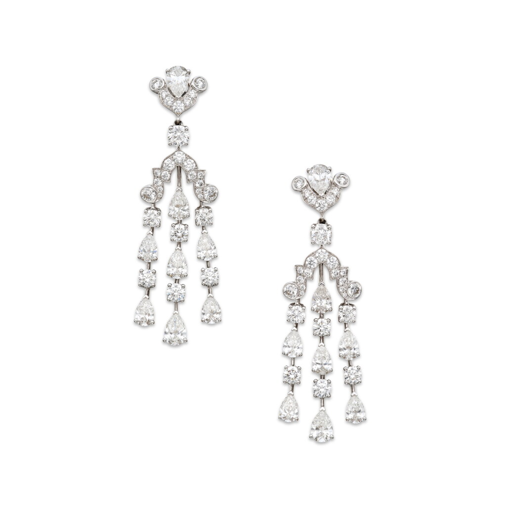 View full screen - View 1 of Lot 83. Pair of Diamond Pendant-Earclips.