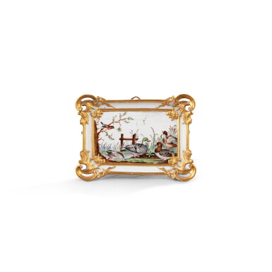 View full screen - View 1 of Lot 708. A pair of Fürstenberg porcelain rectangular ornithological wall plaques, circa 1770.