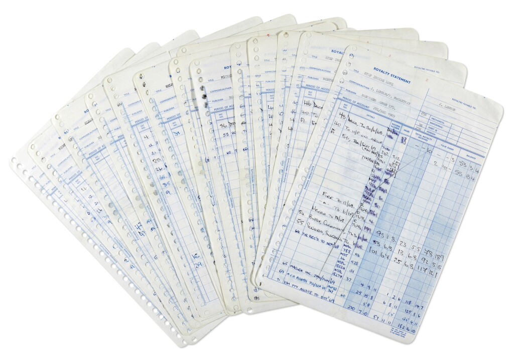 View full screen - View 1 of Lot 57. JOHN LENNON AND PAUL McCARTNEY | Pairs of Royalty Statements for 8 songs, 1969-70.