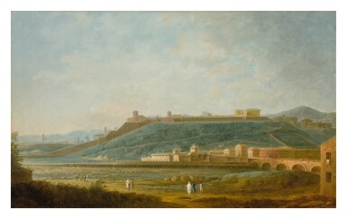 View full screen - View 1 of Lot 100. ANTONIO JOLI | A VIEW OF GENOA FROM THE EAST, WITH THE PONTE DI SANT’AGATA, THE BORGO DEGLI INCROCIATI AND THE TORRENTE BISAGNO IN THE FOREGROUND, THE MURA DELLA ZERBINO AND THE MURA DI MONTESANO BEYOND.