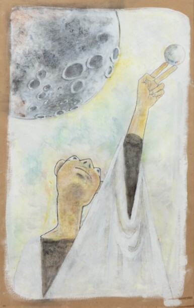 View full screen - View 1 of Lot 33. JEAN COCTEAU. Astrologue II. 1954. Technique mixte sur carton fort, signée "Jean Cocteau" et datée 1954 en bas à droite..