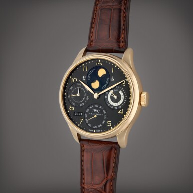View full screen - View 1 of Lot 146. Reference 5021 Portugieser | A pink gold automatic perpetual calendar wristwatch with moon phases and power reserve indication, Circa 2020.