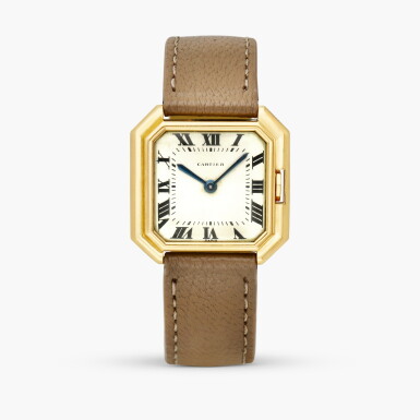 View full screen - View 1 of Lot 2494. Ceinture | An octagonal yellow gold wristwatch with stepped bezel and gold deployant buckle, Circa 1968.