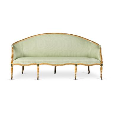 View full screen - View 1 of Lot 87. A George III polychrome and cream painted three-seat sofa, late 18th century.