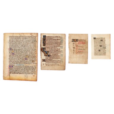 View full screen - View 1 of Lot 1. A group of 15 manuscript and printed text leaves and cuttings, 13th-16th century.