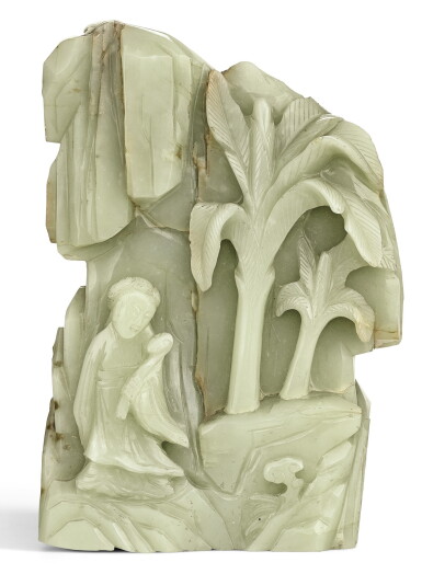 View full screen - View 1 of Lot 170. A CELADON JADE BOULDER QING DYNASTY, 18TH CENTURY | 清十八世紀 青白玉麻姑獻壽圖山子.