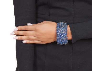 View full screen - View 1 of Lot 302. Tony Duquette | Sapphire and Diamond Bracelet.