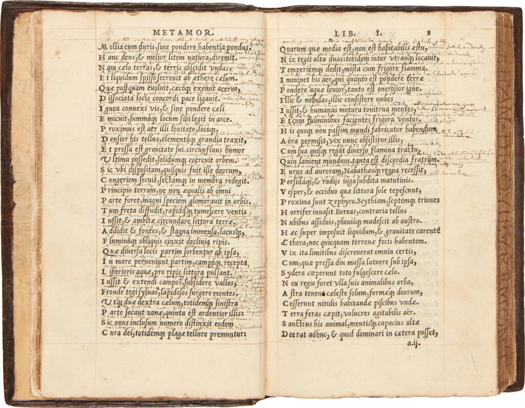 View full screen - View 1 of Lot 216. Ovidius Naso, Metamorphoseon libri XV, Paris, 1529, contemporary French calf with early modern owner's name gauffered along fore-edge.