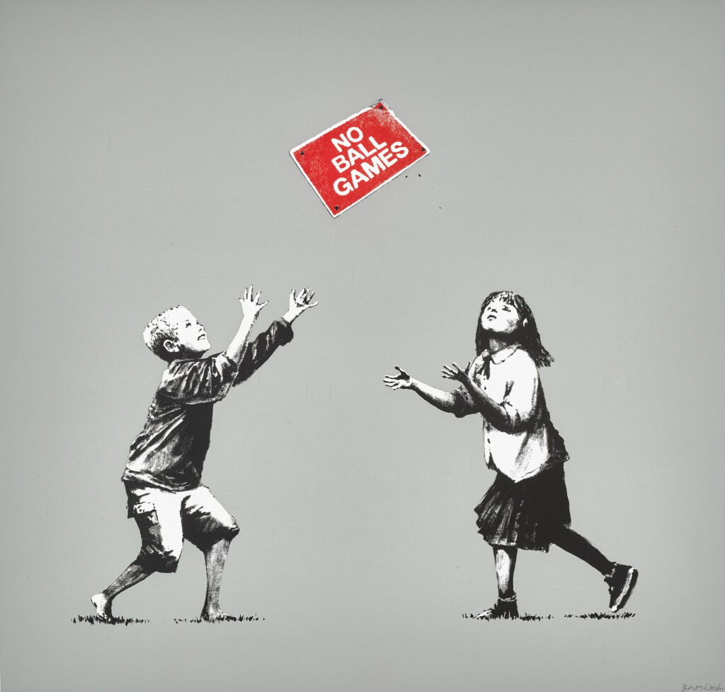 View full screen - View 1 of Lot 40. BANKSY | NO BALL GAMES (GREY) .