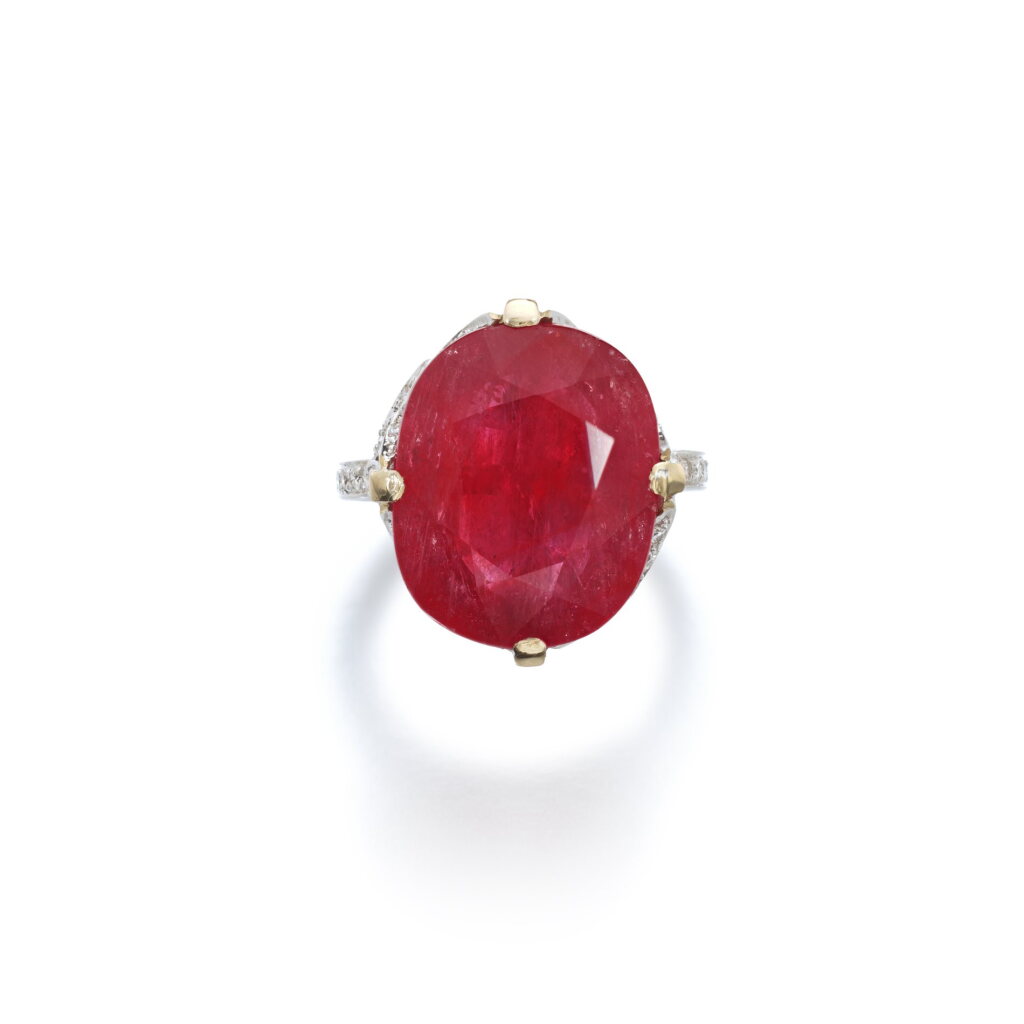 View full screen - View 1 of Lot 940. Ruby and diamond ring.