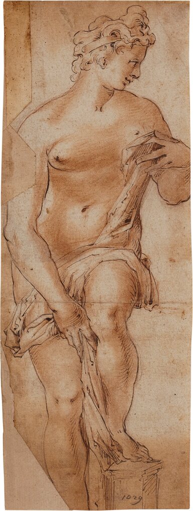 View full screen - View 1 of Lot 1915. Recto: Venus Bathing, after Giambologna; Verso: A partial study of an Architectural Detail.