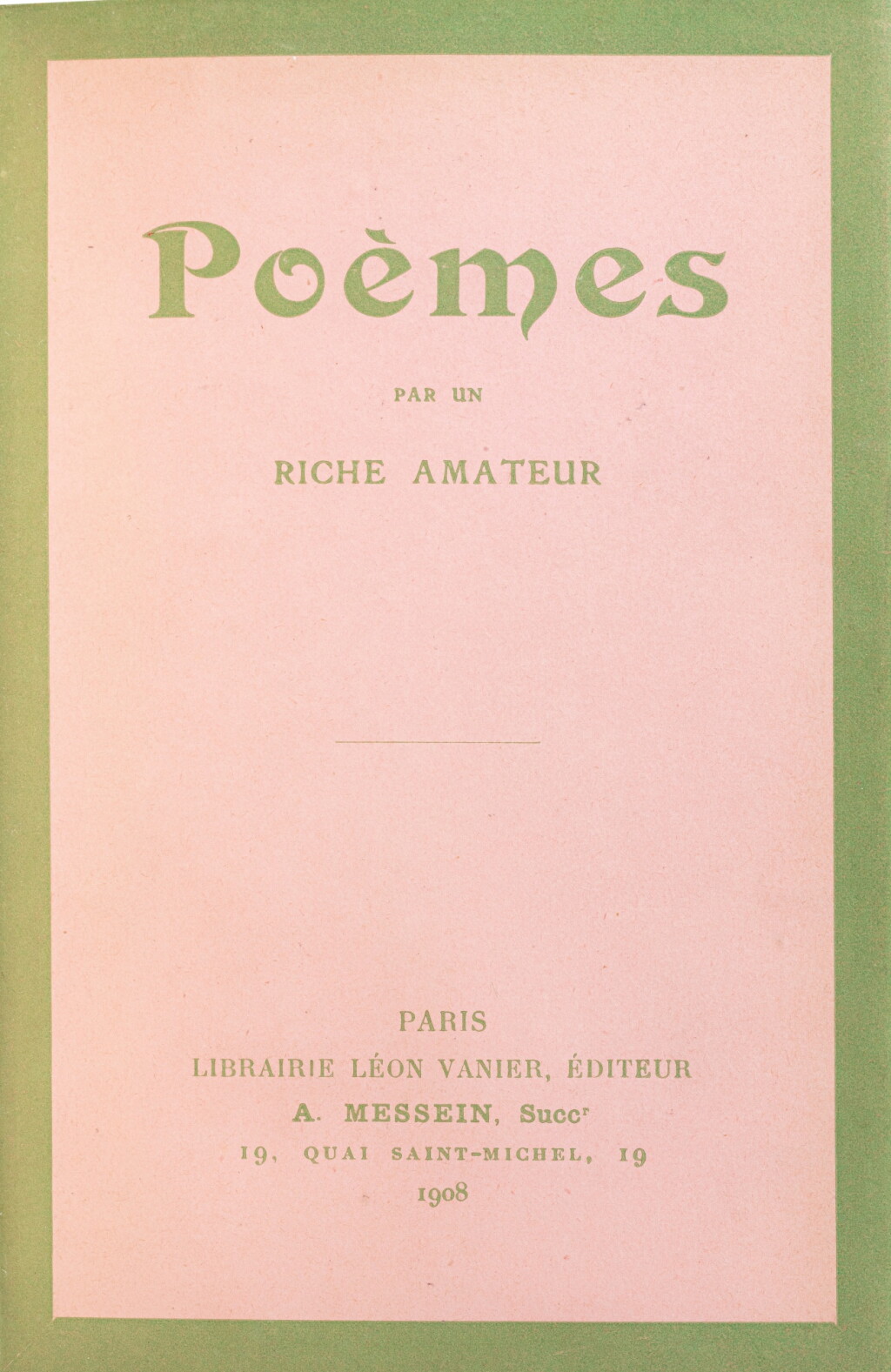 View full screen - View 1 of Lot 189. Poèmes par un riche amateur. Paris, Messein, 1908. Édition originale du premier recueil publié par Larbaud, avec une lettre à André Gide..