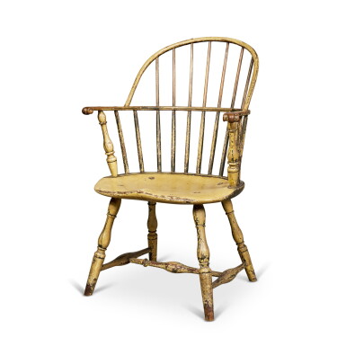 View full screen - View 1 of Lot 312. Very Fine Yellow-Painted Sack-Back Knuckled Windsor Armchair, Philadelphia, Pennsylvania, Circa 1780.