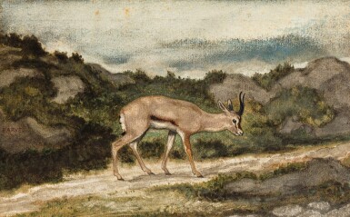 View full screen - View 1 of Lot 151. ANTOINE-LOUIS BARYE | UNE GAZELLE DE CUVIER (GAZELLA DORCAS) DANS UN PAYSAGE.