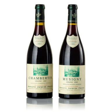 View full screen - View 1 of Lot 431. Musigny & Chambertin 2002 Jacques Prieur (2 BT).