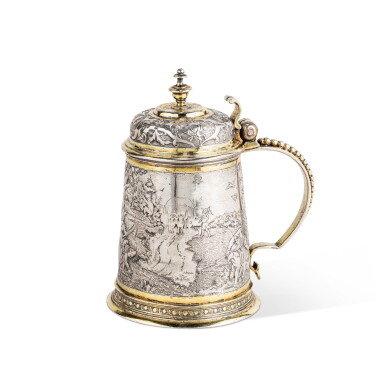 View full screen - View 1 of Lot 75. A German parcel-gilt tankard, by Christoph Erhart, Augsburg, 1599-1604.