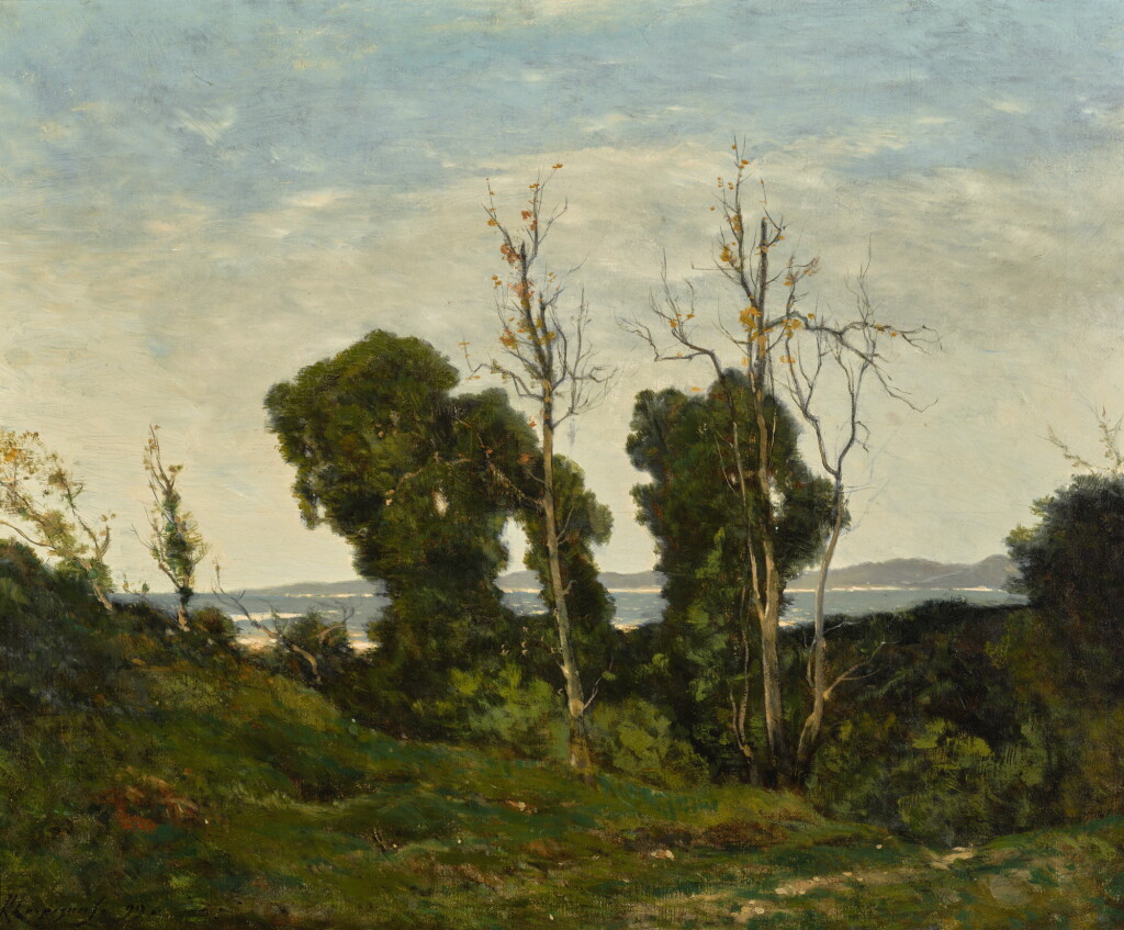 View full screen - View 1 of Lot 40. HENRI-JOSEPH HARPIGNIES | Paysage au coucher de soleil.