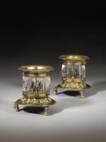 A pair of Flemish silver-gilt mounted rock crystal salts, Bruges, 1574/75, maker's mark a figure seated backwards on a horse