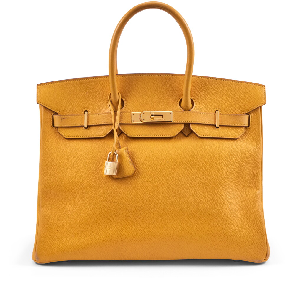 View full screen - View 1 of Lot 126. Vintage Jaune Ambre Courchevel Birkin 35 Gold Hardware, 1996.