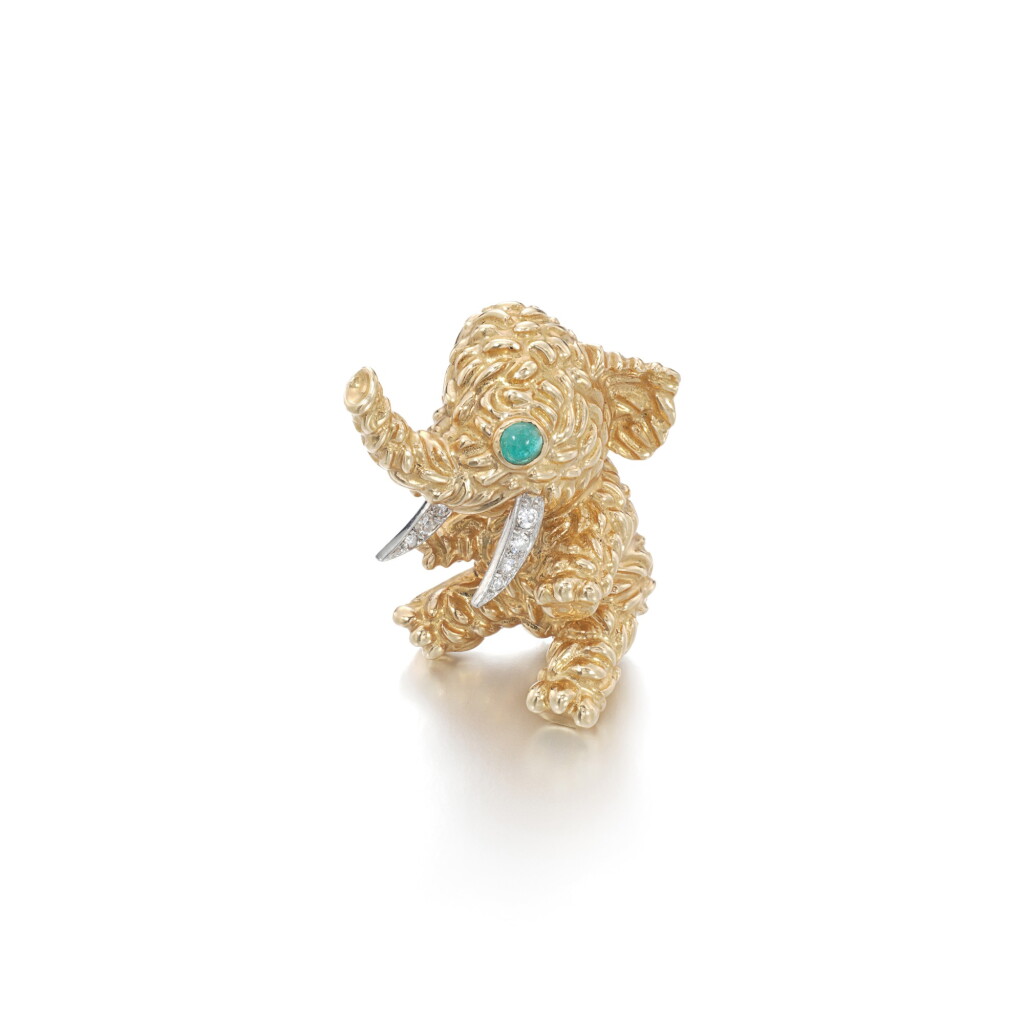 View full screen - View 1 of Lot 3. Emerald and diamond brooch, circa 1950.