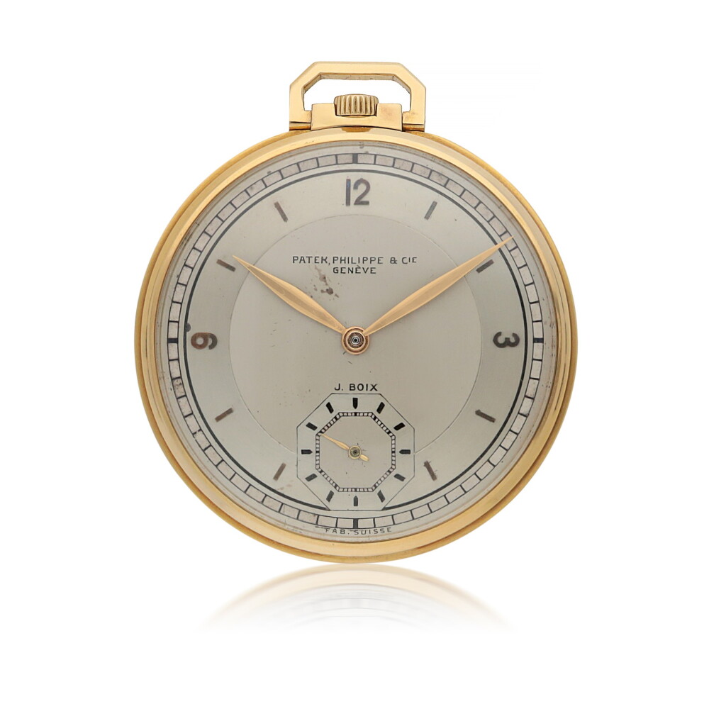 View full screen - View 1 of Lot 906. PATEK PHILIPPE | RETAILED BY J.BOIX YELLOW GOLD OPEN-FACED WATCH MADE IN 1927.