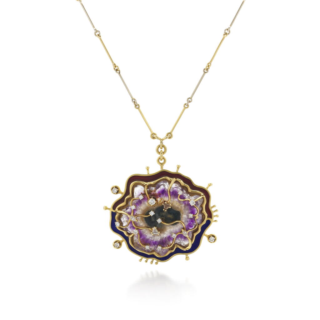 View full screen - View 1 of Lot 104. Amethyst, Diamond and Enamel Necklace.
