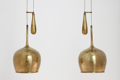 View full screen - View 1 of Lot 200. Pair of Adjustable Pendant Lights.