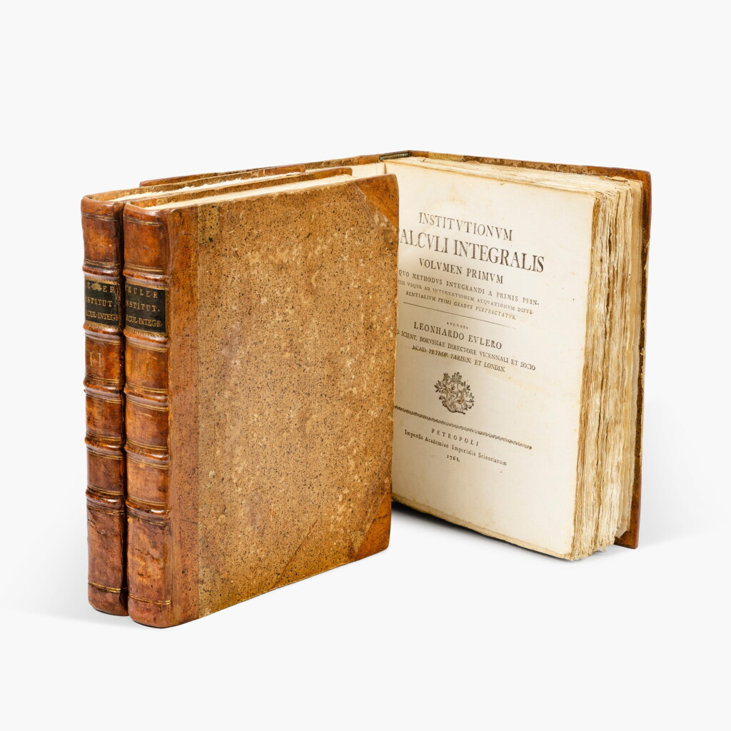 View full screen - View 1 of Lot 17. Institutionum calculi integralis. Saint-Pétersbourg, 1768-1770. 3 volumes in-4. Demi-veau de l'époque. Édition originale..