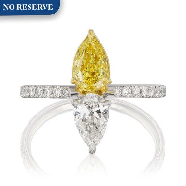 View full screen - View 1 of Lot 2. Fancy Intense Yellow Diamond and Diamond Ring.