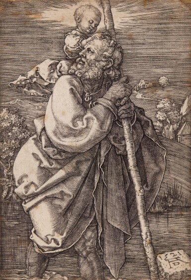 View full screen - View 1 of Lot 6. Saint Christopher Facing Left (B. 51; M., Holl. 53).