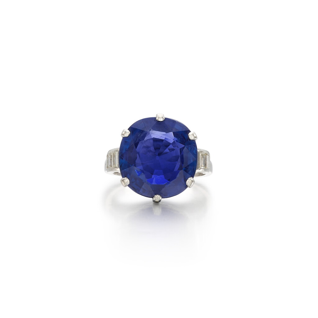 View full screen - View 1 of Lot 117. Sapphire and diamond ring .