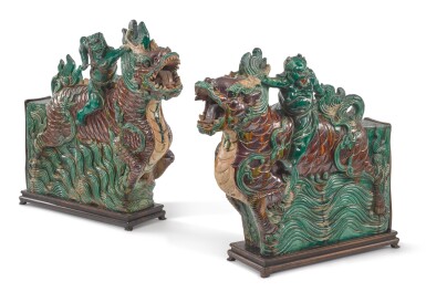 View full screen - View 1 of Lot 133. TWO CHINESE SANCAI-GLAZED TILEWORK FIGURAL GROUPS, 19TH/20TH CENTURY.